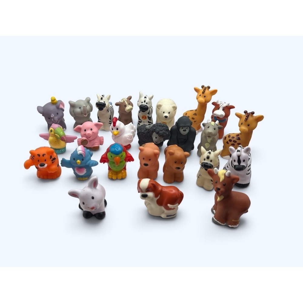 LITTLE PEOPLE ANIMALS LOT 26 TIGER GIRAFFE COW PARROT SHEEP HORSE ELEPHANT